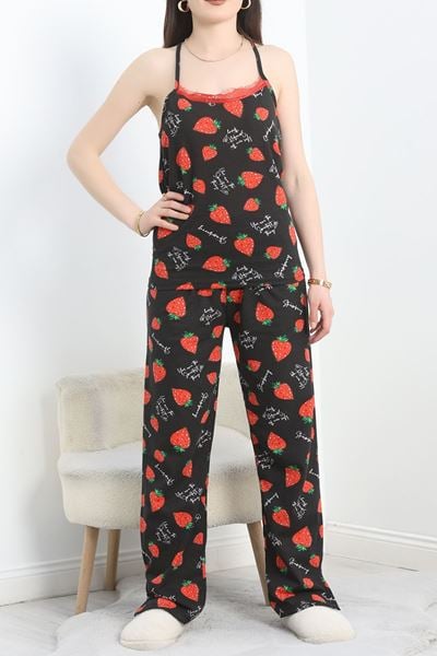 Yaka Dantelli Süprem Pijama Takımı Siyahçilek - 50192.1857.