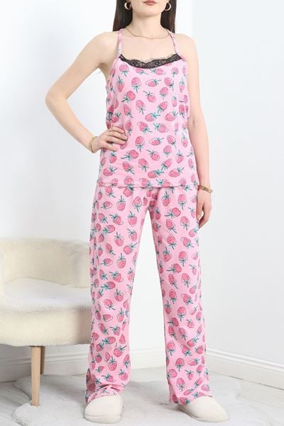 Yaka Dantelli Süprem Pijama Takımı Açıkpembe - 50192.1857.