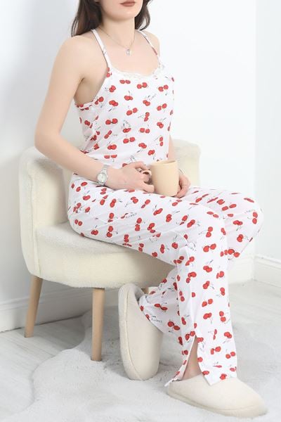 Yaka Dantelli Süprem Pijama Takımı Kırmızıkiraz - 50192.1857.
