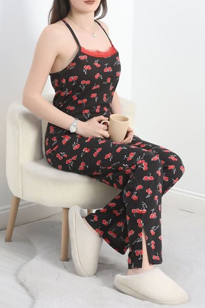 Yaka Dantelli Süprem Pijama Takımı Siyahkiraz - 50192.1857.