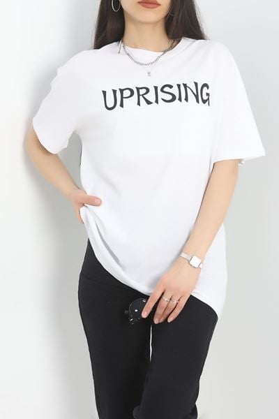 Baskılı Oversize Tişört Beyazsarı - 40637.1872.