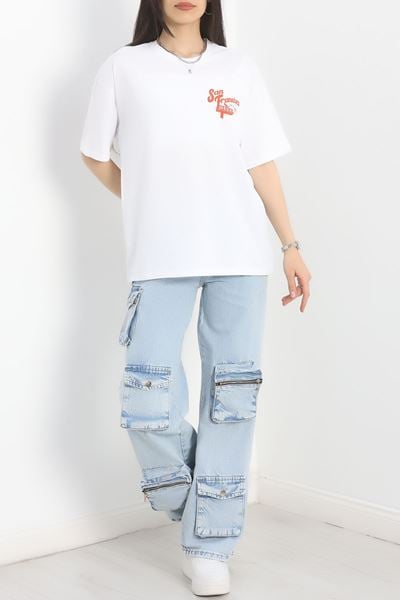 Baskılı Oversize Tişört Beyazturuncu1 - 40637.1872.