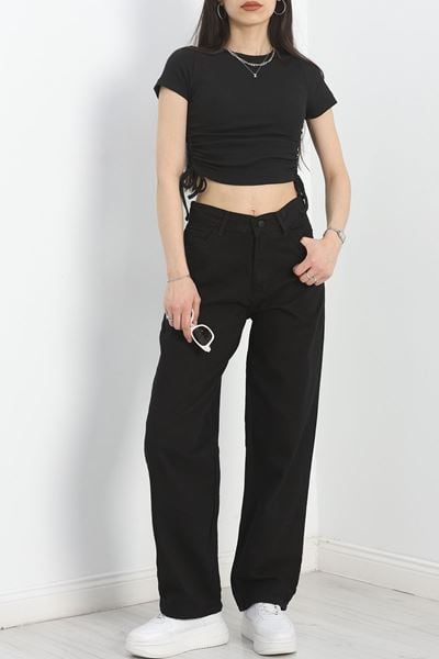 Pileli Baggy Kot Pantolon Siyah - 40061.925.