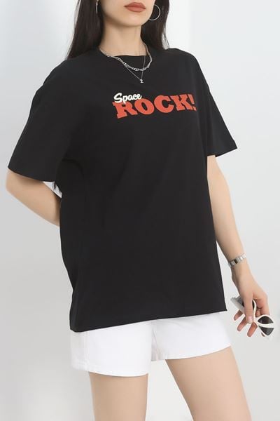 Baskılı Oversize Tişört Siyahkırmızı - 40637.1872.