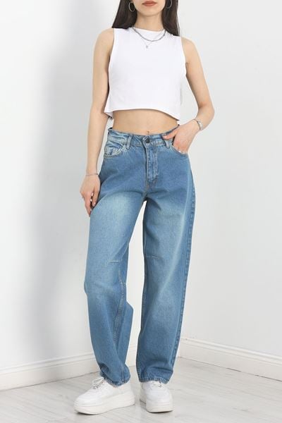 Pileli Baggy Kot Pantolon Açıkmavi - 40061.925.
