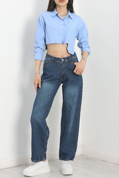 Pileli Baggy Kot Pantolon Mavi - 40061.925.