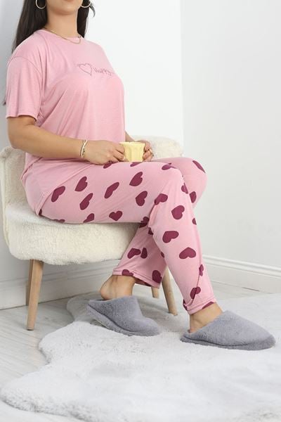 Büyük Beden Poliviskon Pijama Takımı Gülkurusu - 40925.1961.