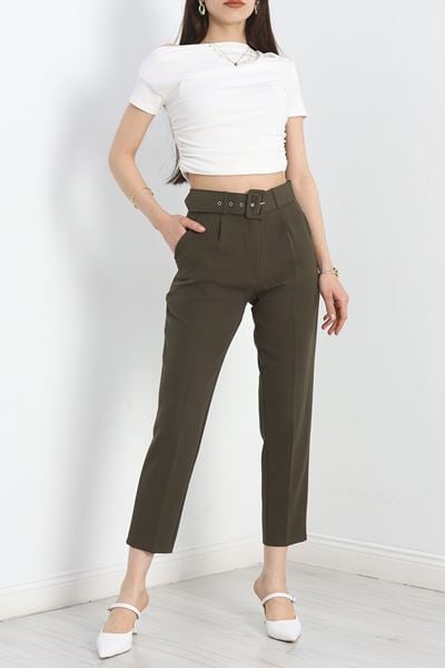Kemerli Kumaş Pantolon Açıkhaki - 20369.1397.
