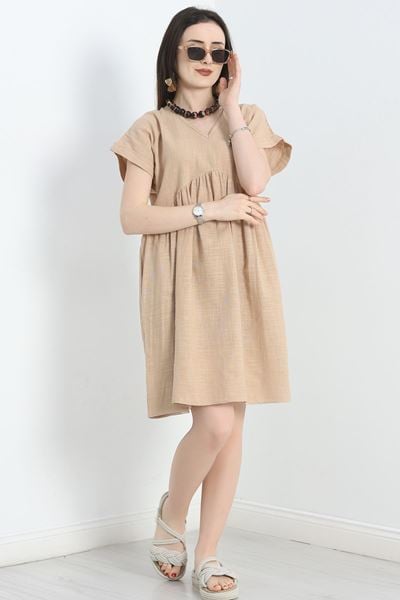 Keten Kumaş Elbise Vizon3 - 40980.701.
