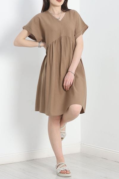 Keten Kumaş Elbise Kahve - 40980.701.