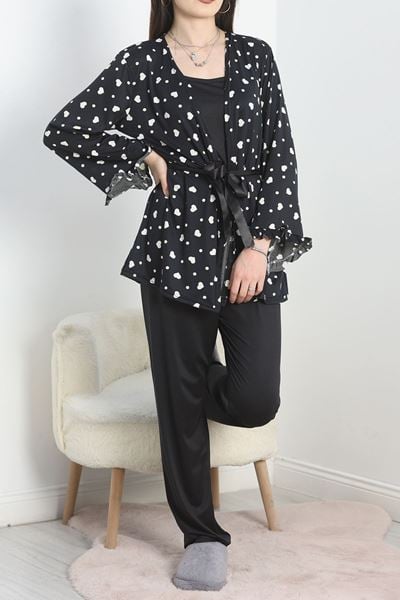 Milan Kumaş 3'Lü Set Pijama Takımı Siyahkalp - 70103.1857.