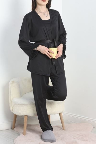 Milan Kumaş 3'Lü Set Pijama Takımı Siyah - 70103.1857.