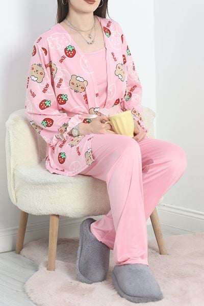 Milan Kumaş 3'Lü Set Pijama Takımı Pembedesenli - 70103.1857.