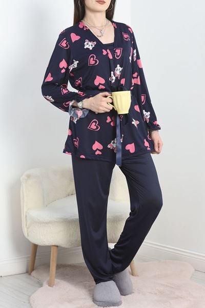 Milan Kumaş 3'Lü Set Pijama Takımı Lacipembe - 70103.1857.