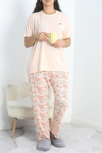 Büyük Beden Poliviskon Pijama Takımı Somon - 40925.1961.