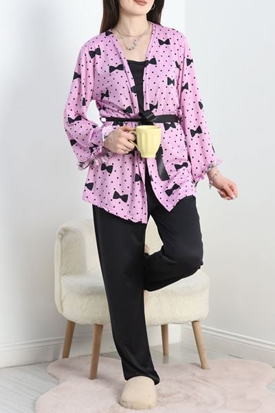 Milan Kumaş 3'Lü Set Pijama Takımı Lilasiyah - 70103.1857.