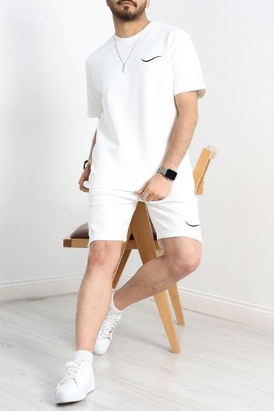 Double Face Özel Kumaş Oversize Erkek Şortlu Takım Ekru - 80900.1878.