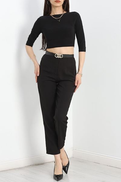 Arkası U Yaka Crop Bluz Siyah - 41391.1595.