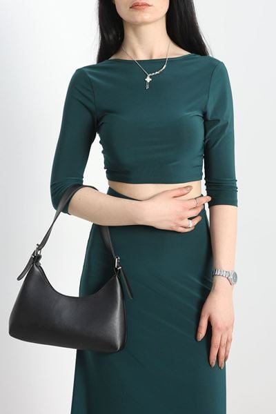 Arkası U Yaka Crop Bluz Zümrüt - 41391.1595.
