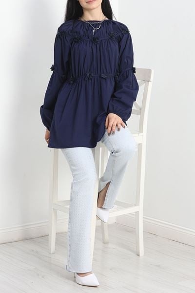 Çiçek Detaylı Tunik Lacivert - 50483.1988.