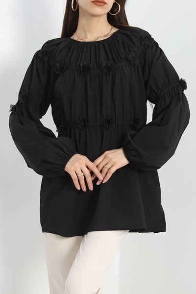 Çiçek Detaylı Tunik Siyah - 50483.1988.