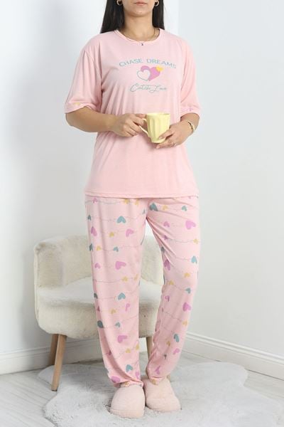 Büyük Beden Poliviskon Pijama Takımı Pembeyeşil - 40640.1049.
