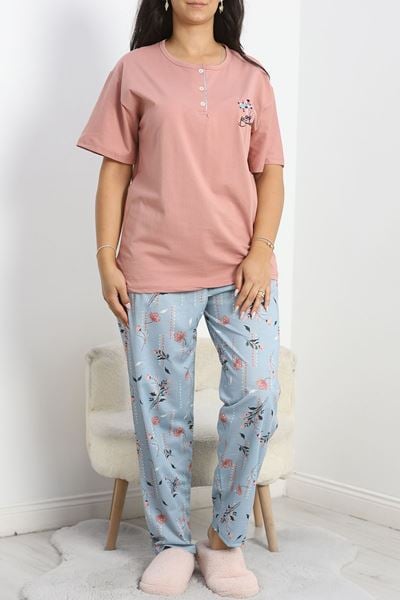 Büyük Beden Penye Süprem Pijama Takımı Pembe - 50577.1952.