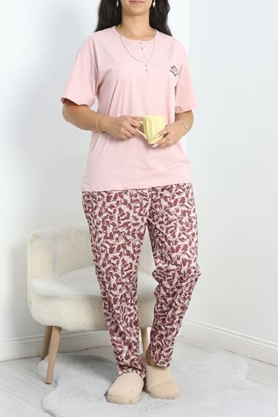 Büyük Beden Penye Süprem Pijama Takımı Pudra - 50577.1952.
