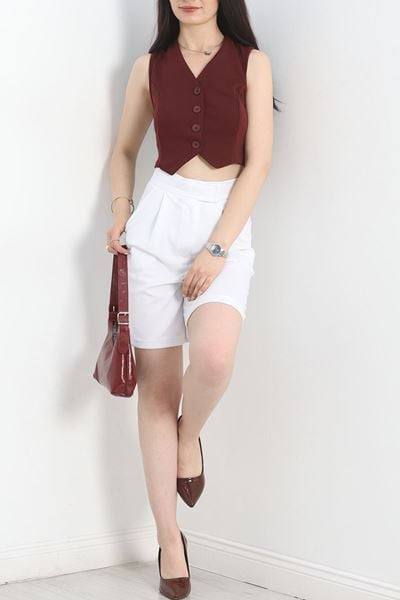 Düğme Detaylı Yelek Bordo - 30780.1865.