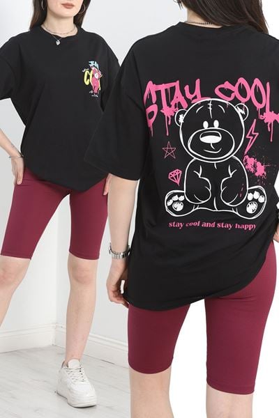 Baskılı Oversize Tişört Pembesiyah - 40637.1872.