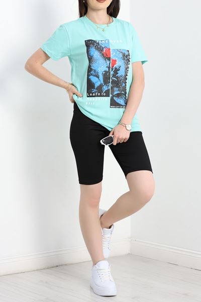 Baskılı Penye Tişört Mint2 - 41576.1567.