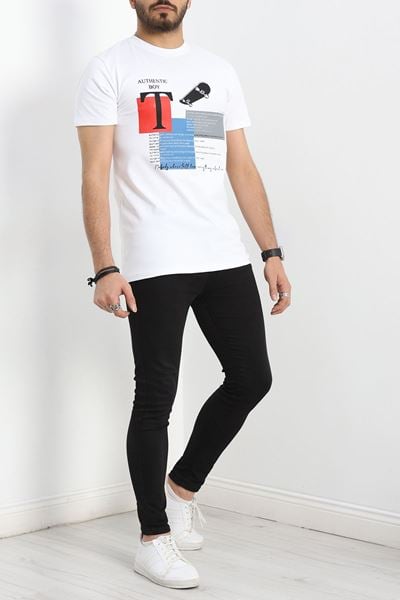 Baskılı Penye Tişört Beyaz2 - 41579.1567.