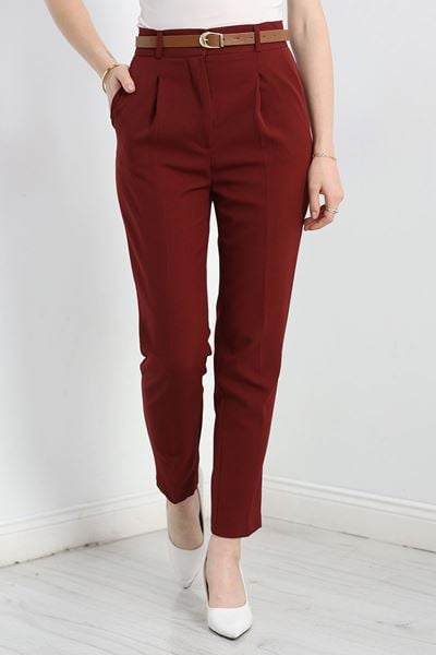 Kemerli Double Pantolon Bordo - 40090.683.