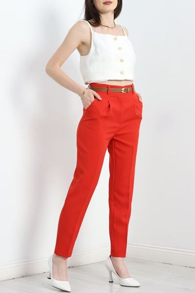 Kemerli Double Pantolon Kırmızı - 40090.683.