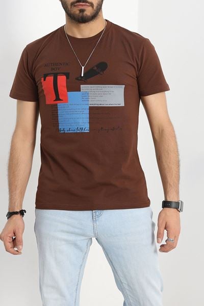 Baskılı Penye Tişört Kahve - 41579.1567.