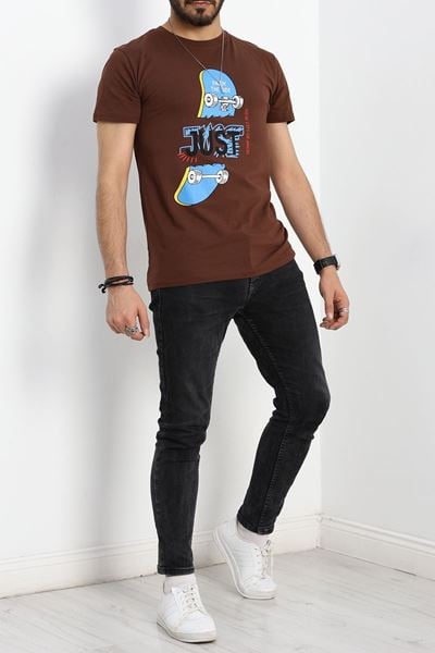 Baskılı Penye Tişört Kahve - 41580.1567.