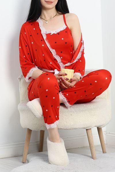 Milan Kumaş Üçlü Pijama Takımı Kırmızıyıldız - 50147.1857.