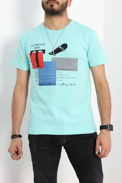 Baskılı Penye Tişört Mint - 41579.1567.