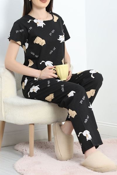 Alt Üst Aynı Pijama Takımı Siyahkedi - 50079.1857.