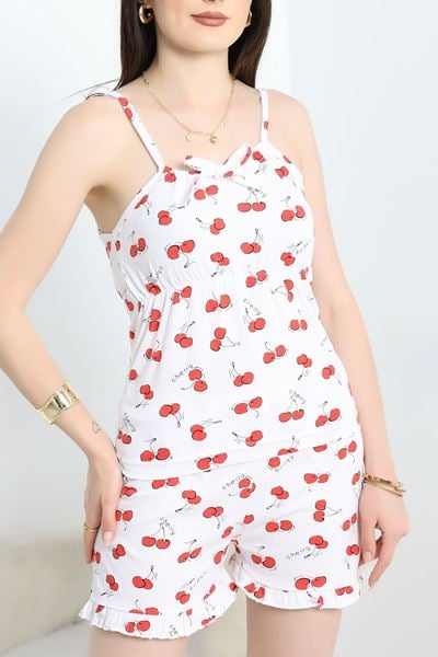 Büzgülü Süprem Şortlu Pijama Takımı Kırmızıkiraz - 50197.1857.
