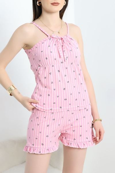 Büzgülü Süprem Şortlu Pijama Takımı Pembe - 50197.1857.