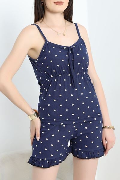 Büzgülü Süprem Şortlu Pijama Takımı Lacivert - 50197.1857.