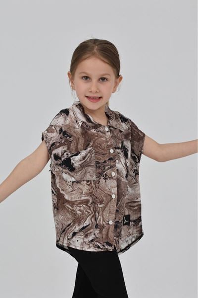 3-12 Yaş Viskon Oversize Gömlek Kahvesiyah - 50611.1780.