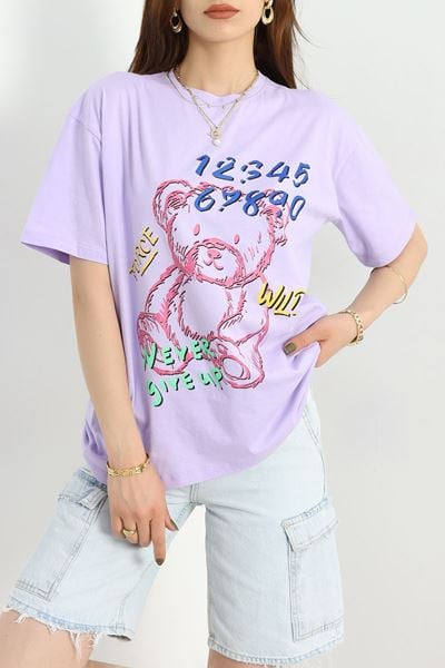 Baskılı Oversize Tişört Lila1 - 40649.1872.