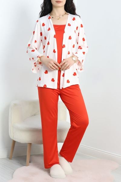 Milan Kumaş 3'Lü Set Pijama Takımı Kırmızıbeyaz - 70103.1857.
