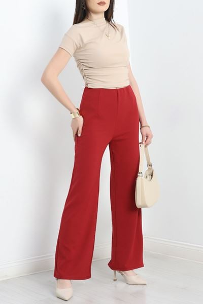 Pensli Bol Kesim Krep Pantolon Bordo - 20910.1605.