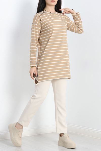 Çizgili Tunik Camel - 41984.1567.