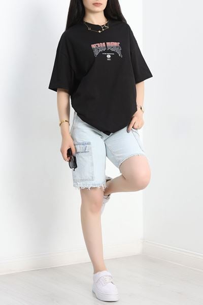 Baskılı Oversize Tişört Siyahkırmızı2 - 40649.1872.