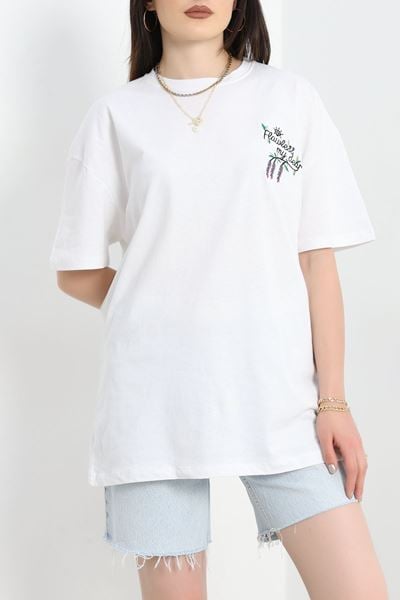 Baskılı Oversize Tişört Beyazsiyah3 - 40649.1872.