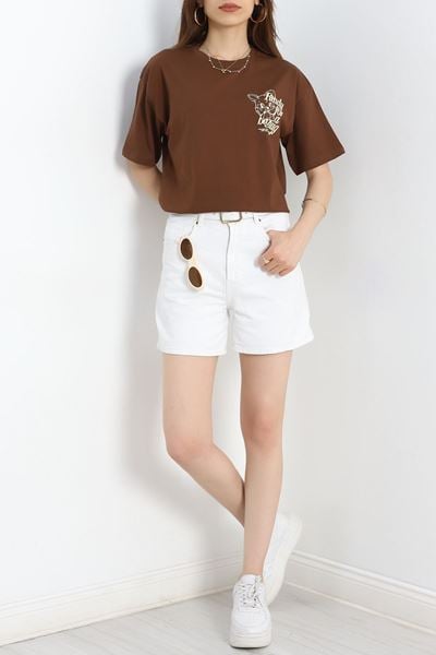 Baskılı Oversize Tişört Kahverengi - 40637.1872.